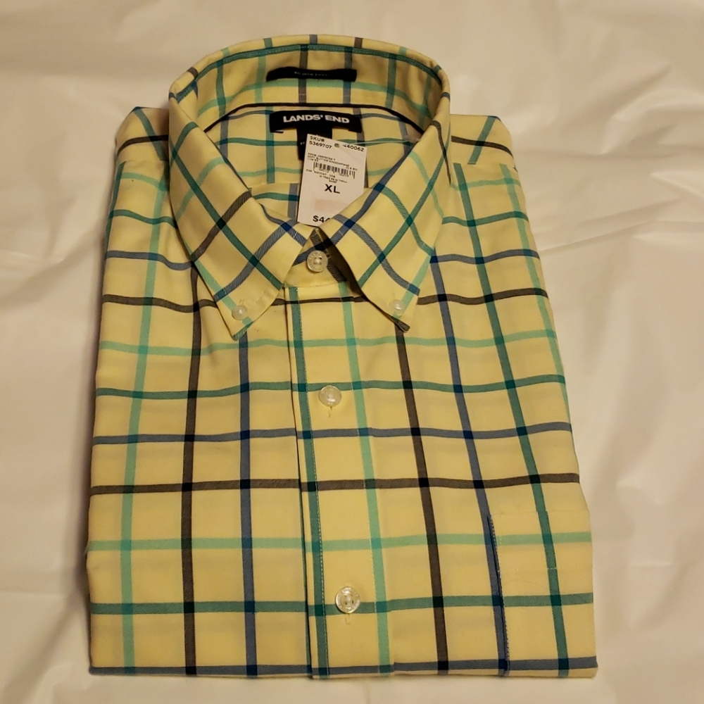 NWT Lands End XL short Sleeve Shirt Green and Blue